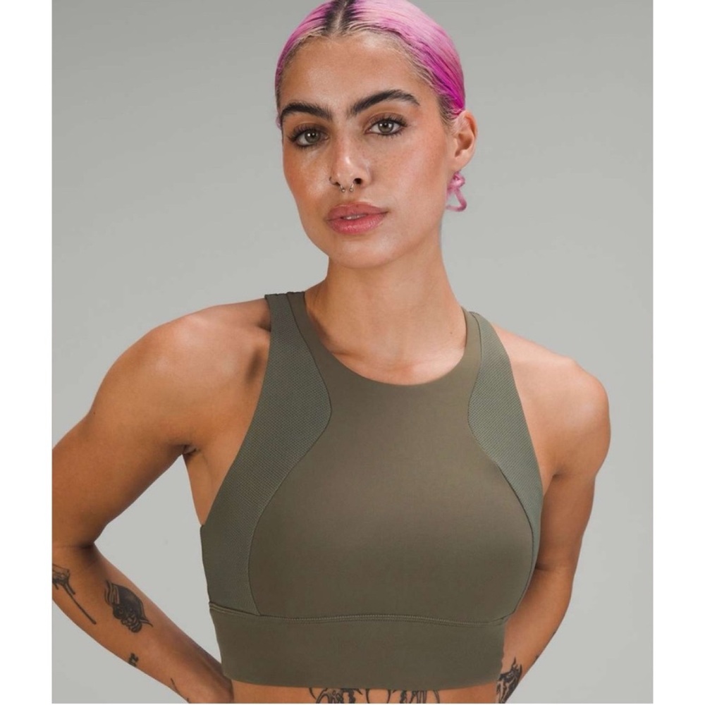 rare Lululemon Everlux High Neck Train Bra Army Green 4